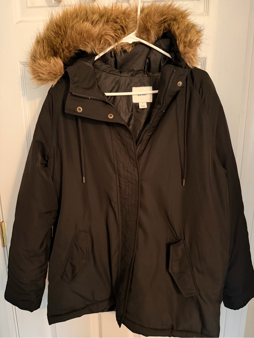Old Navy Black Puffer Parka with Faux Fur Trim